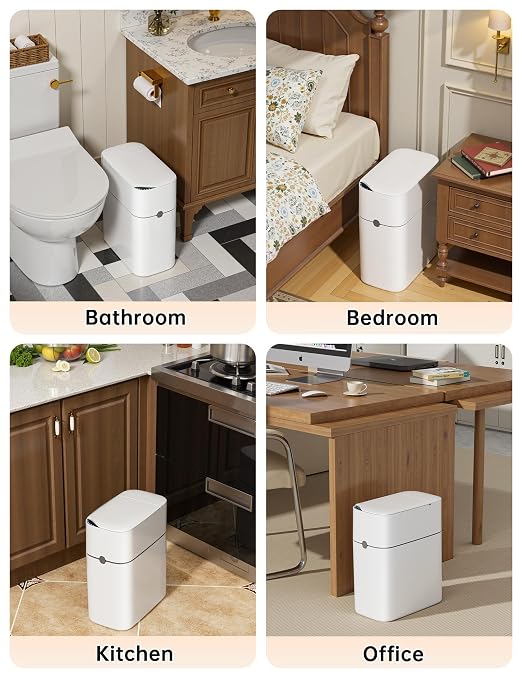 CTIME Touchless Automatic Bathroom Trash Can with Lid - 3 Gallon Slim Motion Sensor Garbage Can for Bedroom, Kitchen, Office - White (6" W x 11" L x 13" H) - Image 4