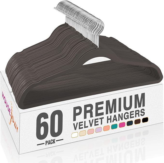 HOUSE DAY Taupe Velvet Hangers 60 Pack, Non Slip Clothes Felt Hanger Heavy Duty for Coat, Premium Slim Space Saving Suit Hangers for Closet Organizer, 360° Rotating Silver Hook by HOUSEDAY