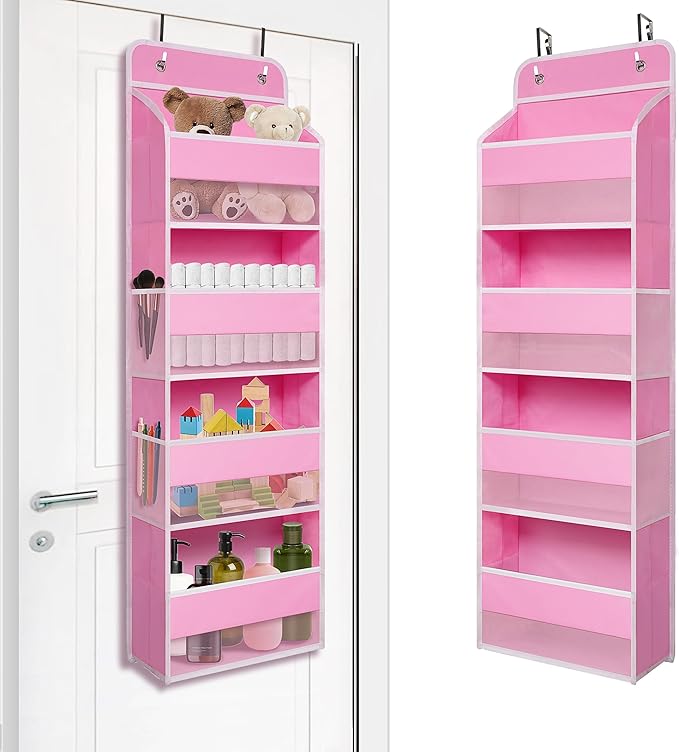 TYMENSH Over The Door Hanging Organizer with 4 Large Pockets – Closet, Bathroom, Nursery, Bedroom, Dorm Storage for Toys, Cosmetics, and Baby Essentials, Pink by TYMENSH