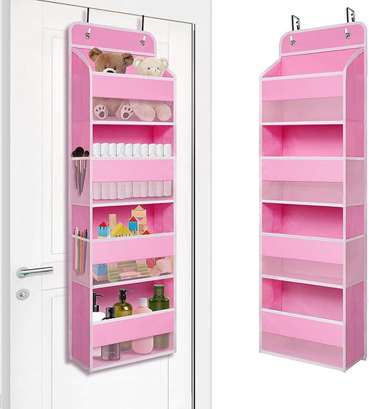 TYMENSH Over The Door Hanging Organizer with 4 Large Pockets ?€? Closet, Bathroom, Nursery, Bedroom, Dorm Storage for Toys, Cosmetics, and Baby Essentials, Pink by TYMENSH