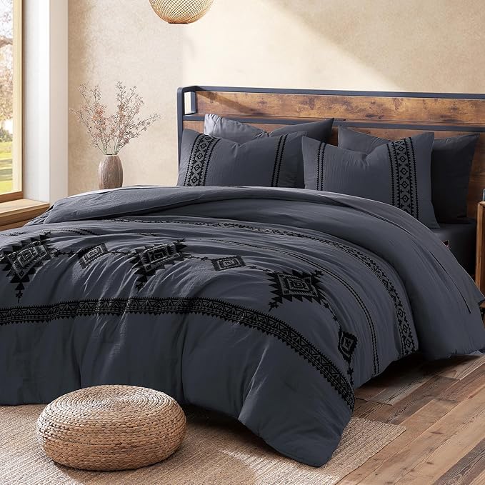 MaiRêve Embroidery Queen Size Comforter Set Crown Blue, Boho Farmhouse Western Bedding Set 7 Pieces, All Season Bed in A Bag Comforter Set with Sheets, Pillowcases & Shams