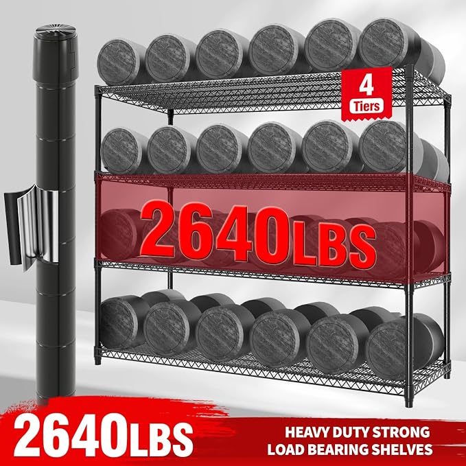 4-Tiers Storage Shelves 59" W Heavy Duty Garage Shelving Units with Adjustable Shelf and Wheels, 2640LBS Capactiy Wire Shelving Rack for Garage Pantry Kitchen Industrial - Image 3