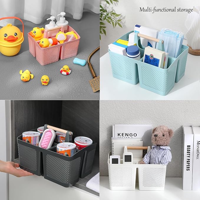 rejomiik Portable Shower Caddy Basket Plastic Cleaning Caddy Organizer Storage Tote with Handle for Bathroom, College, Dorm Room Essentials, White - Image 4