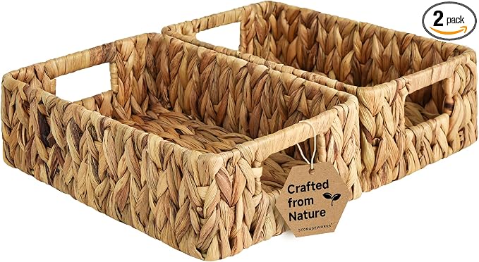 StorageWorks Water Hyacinth Baskets, Small Wicker Baskets for Organizing in Living Room and Shelf, 2-Pack by StorageWorks