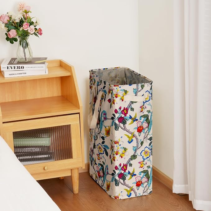 efluky Slim Laundry Basket, Narrow Laundry Hamper with Handles, Collapsible Dirty Clothes Hamper, Tall Laundry Bin for Laundry Room, Dorm and Bedroom, 19.8 Gallon (75L) Floral - Image 5