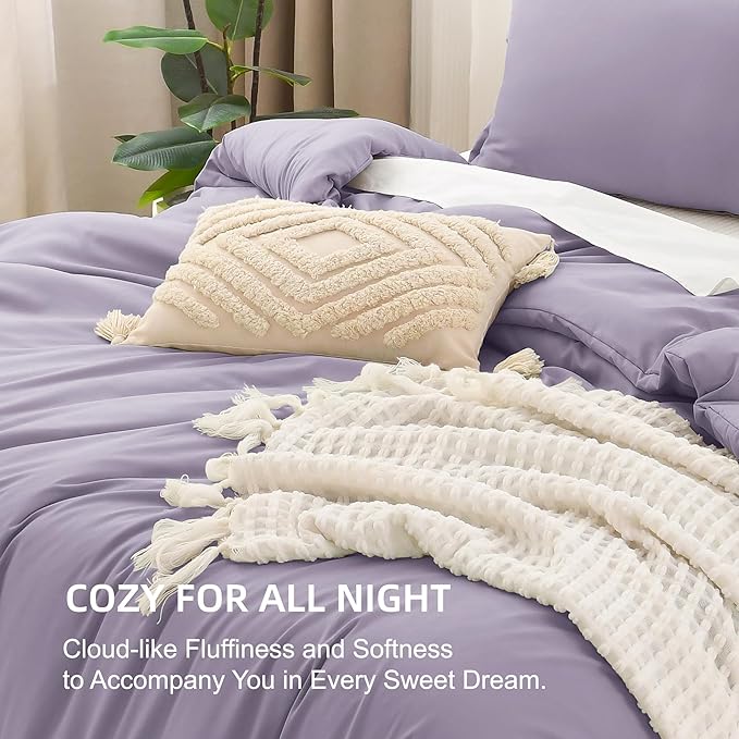 Litanika Comforters Twin XL Size Grayish Purple, 2 Pieces Lightweight Solid Bedding Set & Collections, All Season Fluffy Bed Set (68x92 Inches Comforter & 1 Pillowcase)