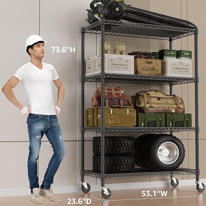 IZEUK Garage Shelving Wide Storage Shelves 4 Tier Metal Shelves 3200 LBS Heavy Duty Adjustable Utility Shelf Rack Black 23.6" D x 53.1" W x 73.6" H - Image 3