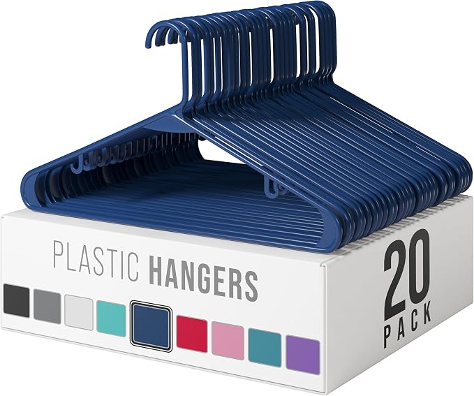 Plastic Hangers 20 Pack Navy - Clothes Hangers - Makes The Perfect Coat Hanger and General Space Saving Hangers for Closet and New Apartment Essentials - Percheros Ganchos para Colgar Ropa Hangars by Neaterize