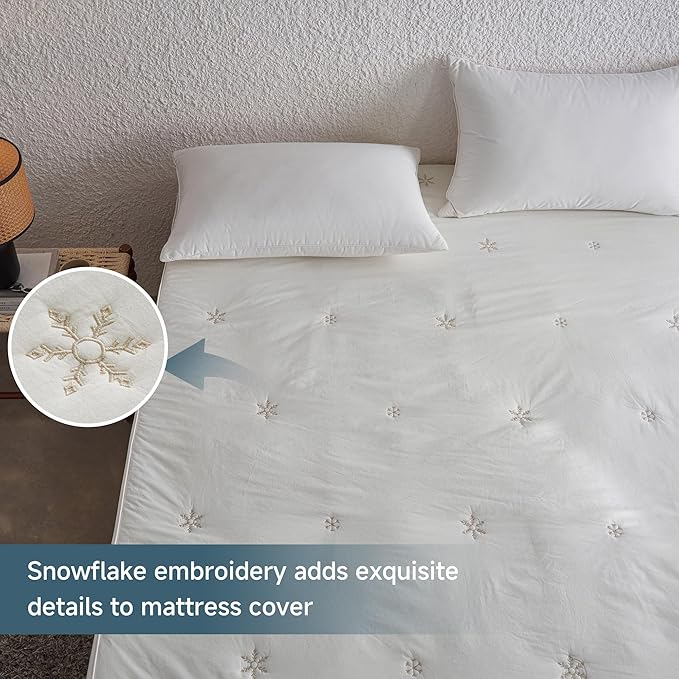 Simple&Opulence Twin Size Mattress Pad Protector, 100% Cotton Top Cooling Breathable Quilted Mattress Cover Fitted Sheet Stretches up to 16 Inches Deep Pocket Non Slip Soft Bed Pad Topper-Cream Khaki