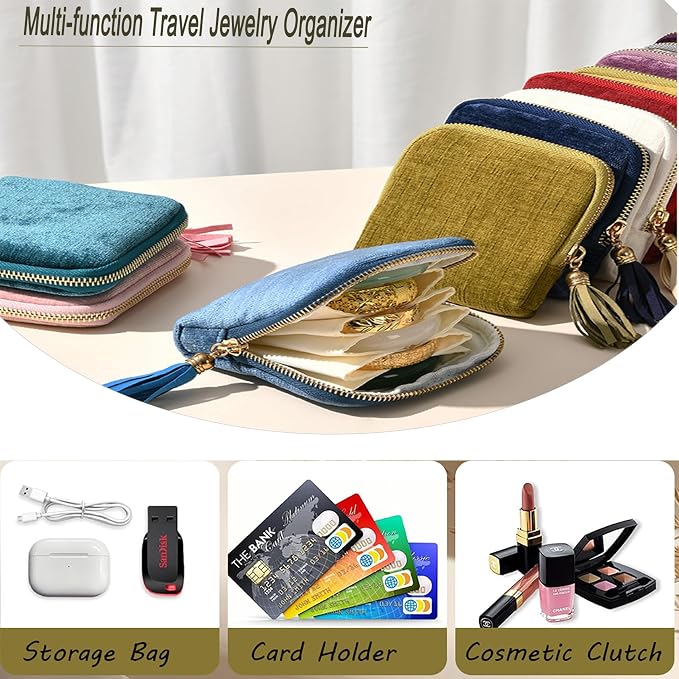 Small Travel Jewelry Organizer Bag Soft Lined Zipper Storage Bag with Tassel Portable Small Jewelry Travel Case for Rings Earrings Necklaces Bracelets, Anti-Scratch Jewelry Holder Pouch for Women Girl - Image 5