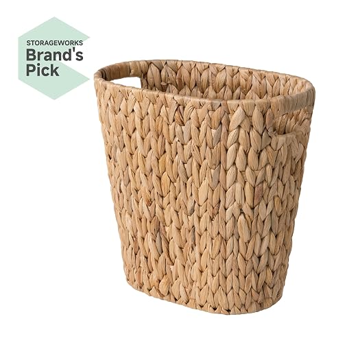 StorageWorks Wicker Waste Basket, Handwoven Water Hyacinth Trash Can with Built-in Handles, Wicker Garbage Can for Bedroom, Bathroom, 1 Pack - Image 2