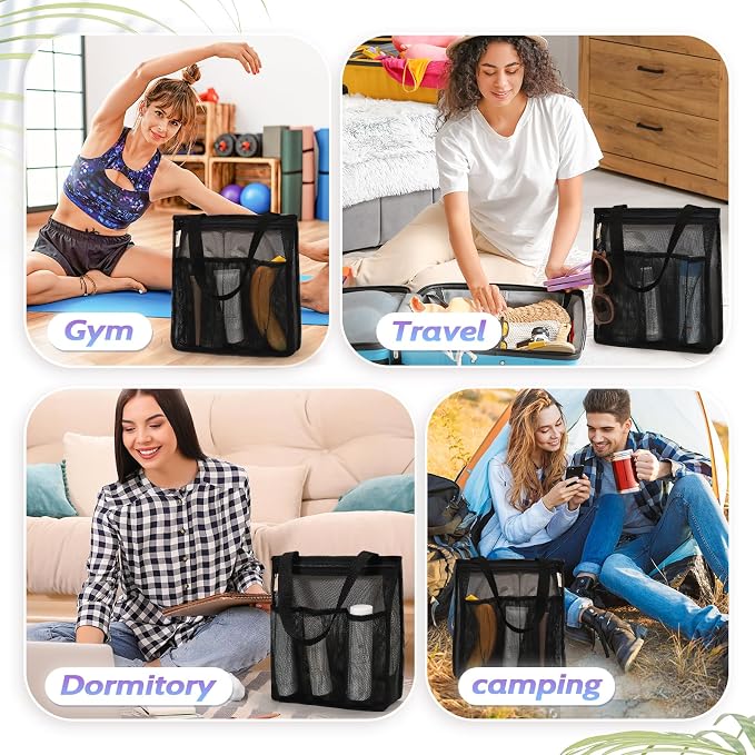 famichan Portable Mesh Shower Caddy, Gym Travel Camp Dorm Room Essentials for College Student Boy Girl, Bathroom Shower Bag - Black - Image 5