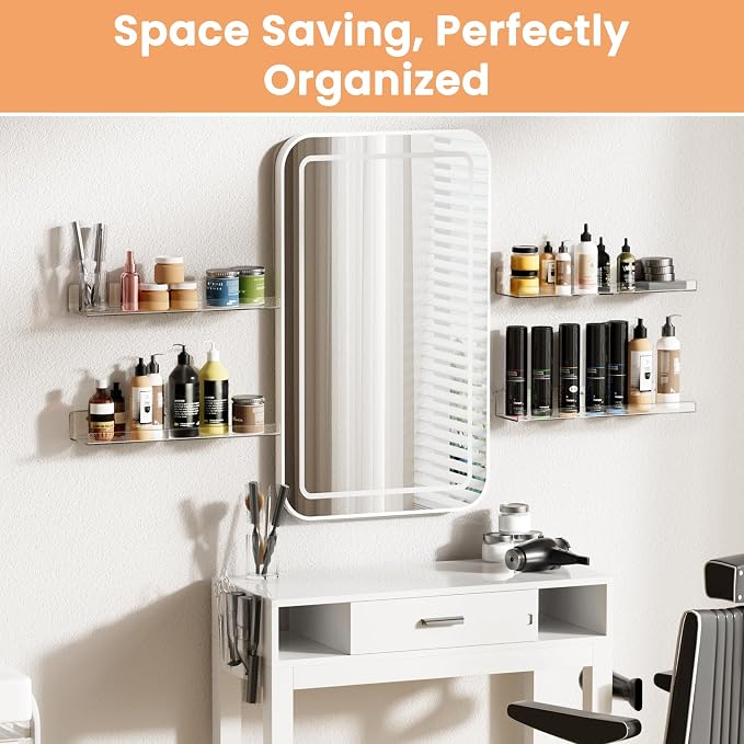 upsimples Acrylic Shelves for Bathroom Storage, 15" Floating Shelves Wall Organizer for Perfume, Make up, Skincare, Kids Bookshelf for Bedroom, Nursery, Living Room Decor, Clear, 4 Pack - Image 7