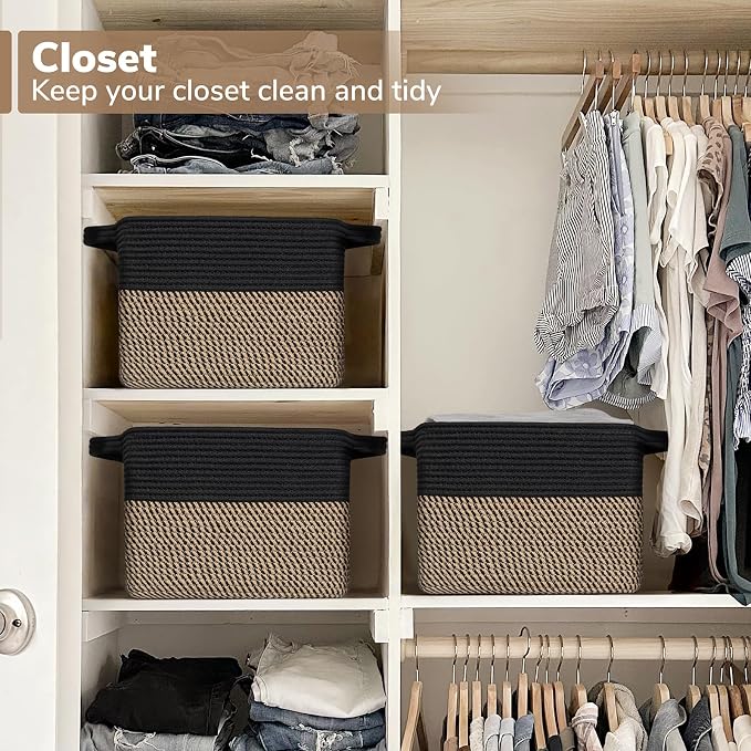 Goodpick Cube Storage Bins - Towel, Book, Cloth, Shoes, Closet Shelf Woven Baskets for Office, Baby Laundry, Toys, 13''x10''x9'' - Image 6