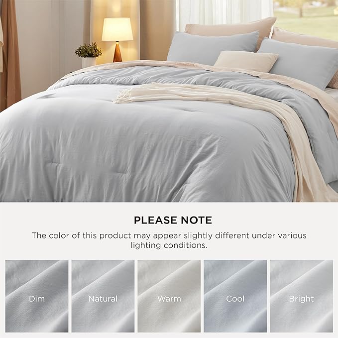 Bedsure California King Comforter Set, Light Grey Soft Prewashed Bedding for All Seasons, 3 Pieces GentleSoft™ Bed Set, 1 Lightweight Comforter (104"x96") and 2 Pillowcases (20"x36")
