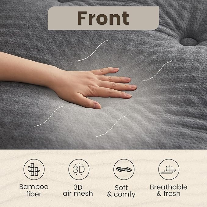 QUIETSEA Reversible King Mattress Pad Memory Foam Mattress Topper, Bamboo Viscose Egg Crate Mattress Topper King, Noiseless Waterproof Mattress Cover with Deep Pocket up to 21" (78" x 80", Grey)