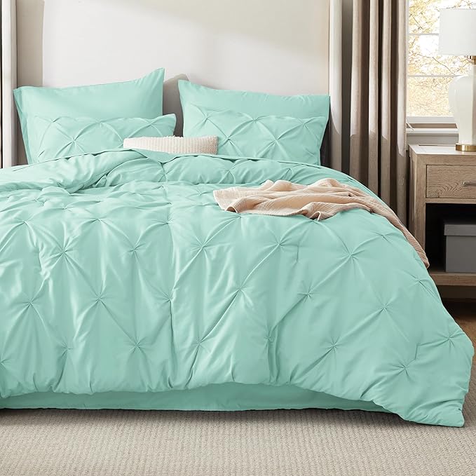 Bedsure California King Comforter Set - Bed in a Bag Cal King Bedding Set 7 PCS, GentleSoft™ Pintuck Bed Set Gift for Family, Pinch Pleat Mint Green Comforter with Sheets, Pillowcases & Shams