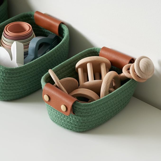 Beautiful Storage Basket Set of 5 - Sturdy Cotton Rope Baskets for Shelves Are Perfect for Organizing Your Home - Quality Storage Bins Easily Fit With Any Nursery or Bedroom Decor - Image 9