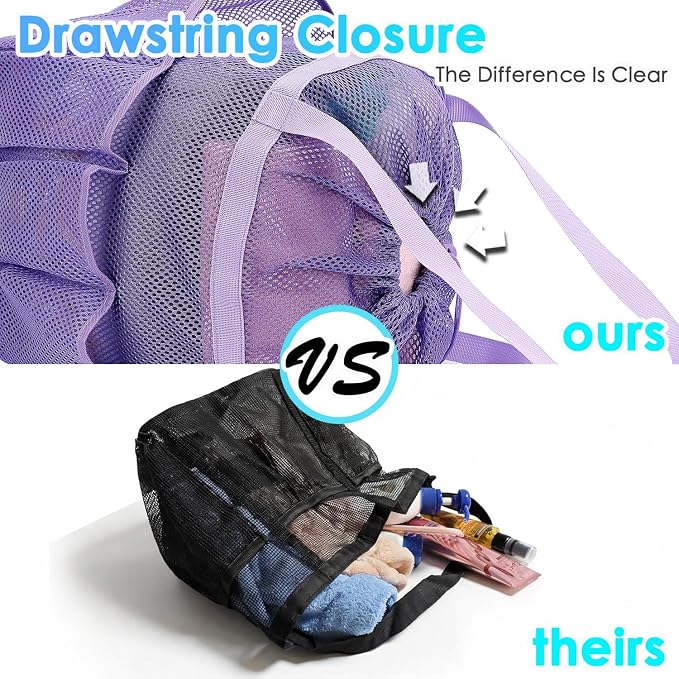 Fammart Mesh Shower Caddy Portable with Drawstring, Dorm Room Essentials for College Girls Guys, 8-Pocket Large Shower Bag Basket Tote for Camping Beach Gym Travel Toiletry Bathroom - Image 3
