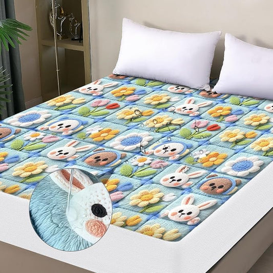Waterproof Mattress Protector Full, Fitted Sheet Style Breathable Mattress Cover with Deep Pocket Fits Up to 18'', Noiseless Bed Cover for Kids Adults Pets, Machine Washable (Squares, Full)