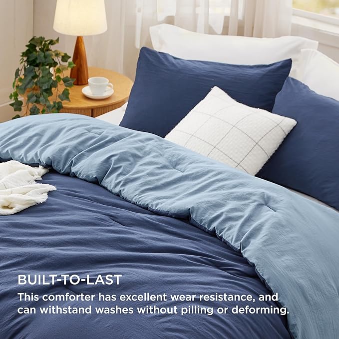 Bedsure California King Comforter Set, Navy Blue Soft Prewashed Bedding for All Seasons, 3 Pieces GentleSoft™ Bed Set, 1 Lightweight Comforter (104"x96") and 2 Pillowcases (20"x36")