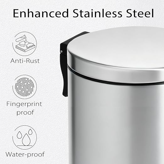 TIPGO Small Trash Can with Lid Soft Close, 4.5 Liters / 1.2 Gallon Bathroom Garbage Can, Mini Step Trash Bin, Stainless Steel Wastebasket for Bathroom, Bedroom, Office (Silver) - Image 4