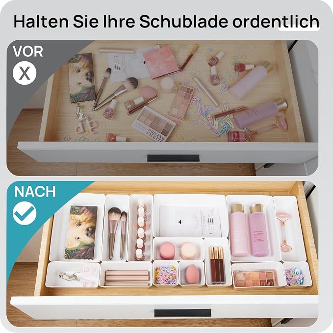 Vtopmart 25 PCS Plastic Drawer Organizers Set, 4-Size Versatile Bathroom and Vanity Drawer Organizer Trays, Storage Bins for Makeup, Bedroom, Kitchen Gadgets Utensils and Office - Image 3
