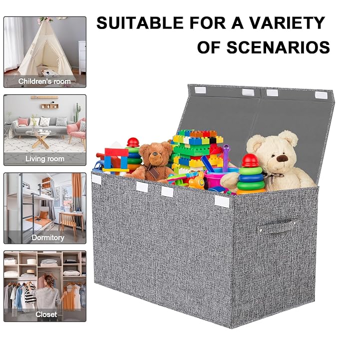 VERONLY Collapsible Toy Storage Bin with Lid, 82L Large Capacity - Gray Neutral Space-Saving Organizer for Playroom, Bedroom & Nursery, Foldable Design - Image 5
