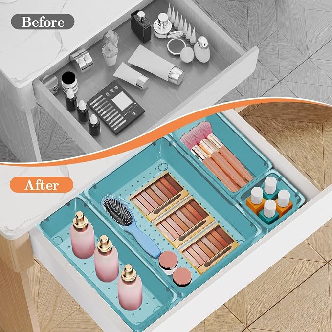 SpaceHacks 25 PCS Plastic Drawer Organizer Set, 4-Size Versatile Organizer Trays & Storage Bins for Makeup, Jewelry, and Gadgets in Bathroom, Bedroom and Office, Sea Blue - Image 4