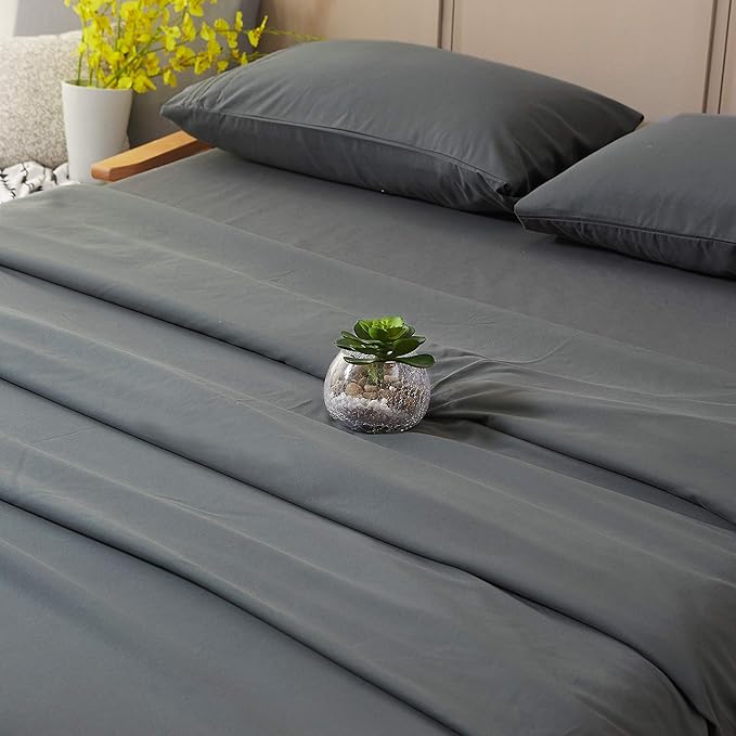 SONORO KATE Bed Sheet Set Super Soft Microfiber 1800 Thread Count Luxury Egyptian Sheets 18-Inch Deep Pocket Wrinkle and Hypoallergenic-4 Piece(California King Dark Grey)