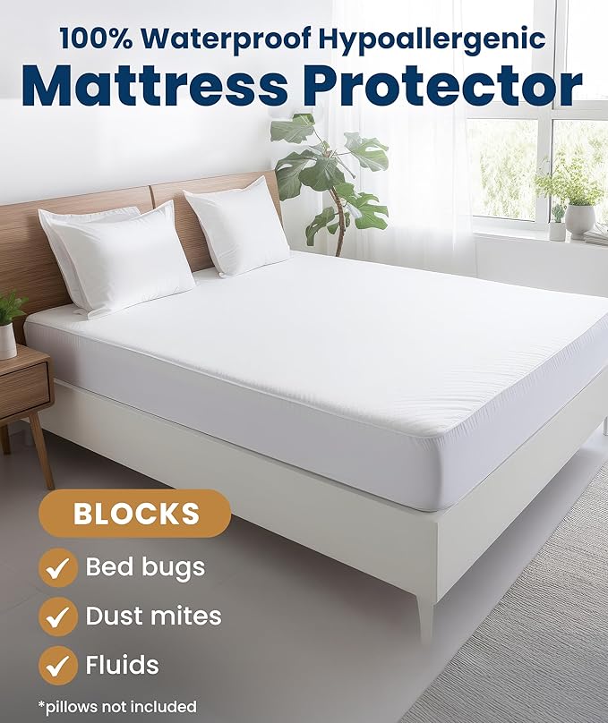 Everlasting Comfort Premium Full Size Mattress Protector - Waterproof & Hypoallergenic, Noiseless Design, Washable Cover, 18" Deep Pocket, Bed Bug & Dust Mite Proof Cover for Sleep Hygiene