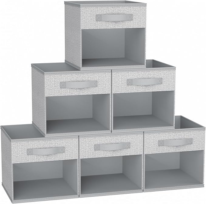 DIMJ Cube Bins, 12.2-Inch Storage Bins Cubes with Window, 6 Packs Collapsible Storage Bins with Handles, Closet Storage Baskets for Organizing Living Room, Office, Blended by DiMJ