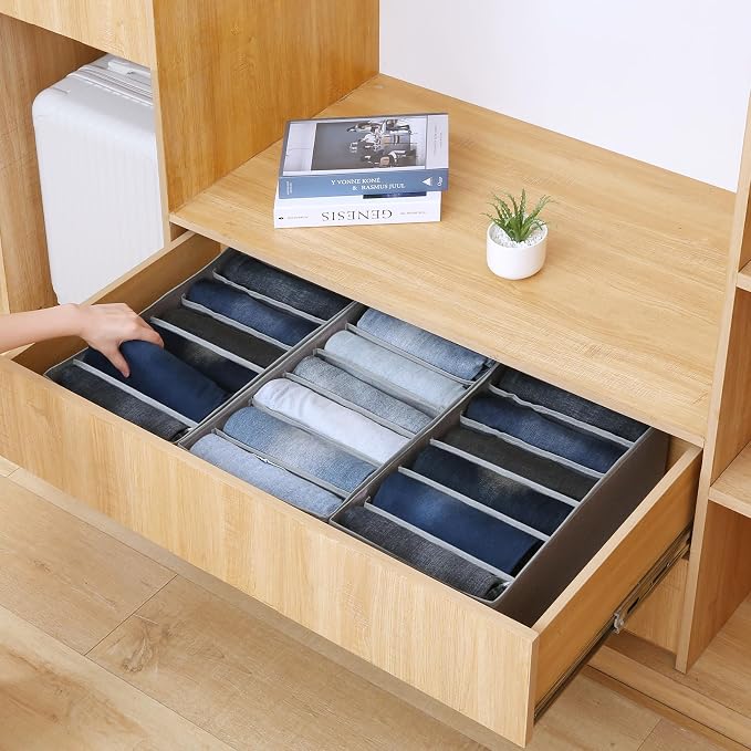 Qozary Jeans Pants Organizer for Closet, 4 Pack Drawer Organizers for Clothing, 6 Grids Wardrobe Clothes Organizer, Jean Organizer for Closet, Deep Drawer, Clothes Organizer for Shirts, Legging - Image 5