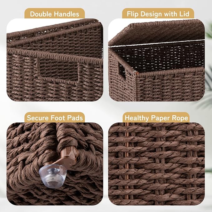 OIAHOMY Large Laundry Hamper with Lid, 35.7 Gal (140L) Wicker Hamper with Removable Liner Bag, Handwoven Clothes Basket with Handles, Foldable Paper Rope Basket for Laundry Room, Bedroom-Brown - Image 5