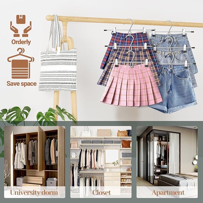 Pants Hangers Space Saving,Stackable Skirt Hangers with Clips, Hanging Closet Organizer and Storage,Clothes Hangers, College Dorm Essentials Apartment Essentials- 8 Pack - Image 3
