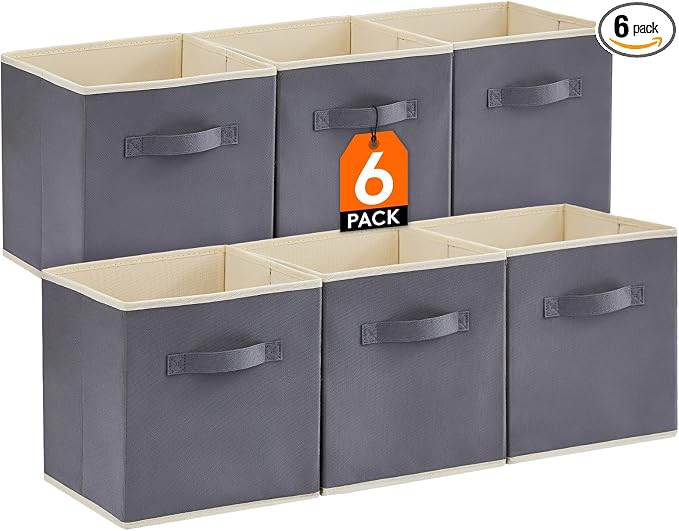 Lifewit Storage Cubes, Foldable Decorative Fabric Storage Baskets for Organizing Home Organizers with Handles for Shelves, Closet, 11 Inch Bins, 18L Gray, 6 Packs by Lifewit