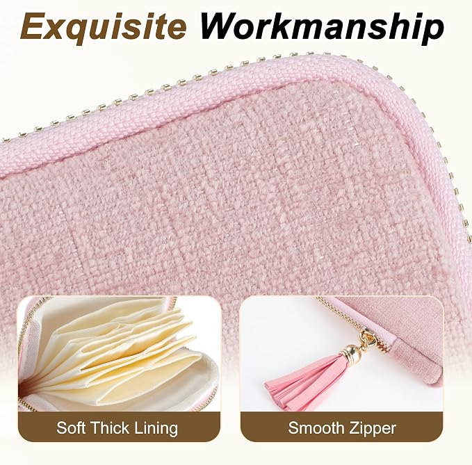 VOCOSTE Travel Jewelry Case, Portable Jewelry Organizer with 6 Independent Layers, Small Pouch Bag for Necklace Bracelet Rings Earring Storage, Women Gift Idea, Pink - Image 3