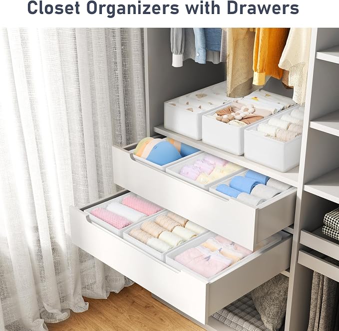 DIMJ Drawer Organizer Clothes - Underwear Organizer Small Sock Organizer Box Dresser Organizer,Drawer Dividers for Baby Clothes,Bra,Socks, Belt, Tie, Set of 6,White - Image 3