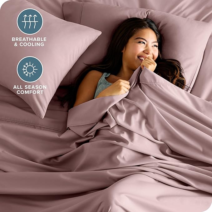 Bare Home California King Sheet Set - 1800 Ultra-Soft Microfiber Cal King Bed Sheets - Double Brushed - Deep Pockets - Easy Fit - 4 Piece Set - Bed Sheets (California King, Mauve)
