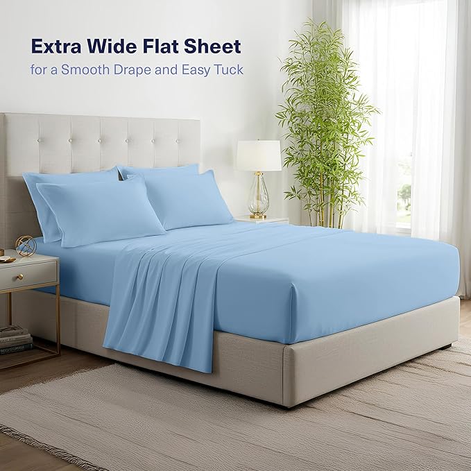 Kickoff Viscose Bamboo Sheets Twin Size 3-pc 100% Organic Bamboo Viscose Bed Cooling Sheets Twin Size Set Cool Bedding for hot Sleepers Sheet, Flat, Fitted, Pillowcase (Light Blue, T)
