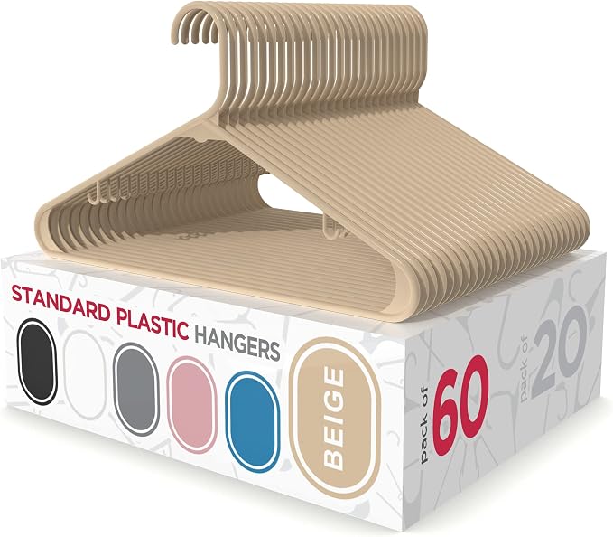 Sharpty Plastic Hangers Clothes Hangers for Clothing, Closet, Coats & Shirts - Durable & Space Saving - for Everyday Standard Use, Room Essentials & Basics - 60 Pack - Beige by Sharpty
