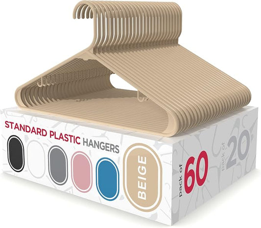 Sharpty Plastic Hangers Clothes Hangers for Clothing, Closet, Coats & Shirts - Durable & Space Saving - for Everyday Standard Use, Room Essentials & Basics - 60 Pack - Beige by Sharpty