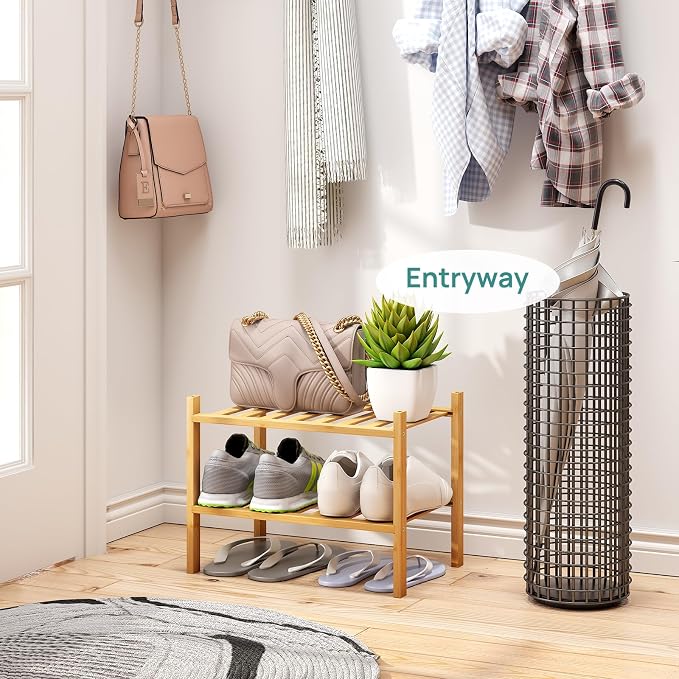 viewcare Small Shoe Rack, 2-Tier Shoe Rack for Entryway, Bamboo Wood Shoe Shelf for Closet & Hallway, Long 17.2IN | Beautiful | Functional | Sturdy | Durable - Image 2