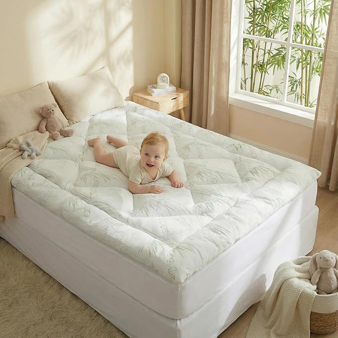 Bamboo Mattress Topper King Size with Deep Pocket 1700 GSM Fill Cooling Shredded Memory Foam Mattress Pad Rayon Derived from Bamboo, Ideal for Side Sleepers, Back Pain, Hot Sleepers