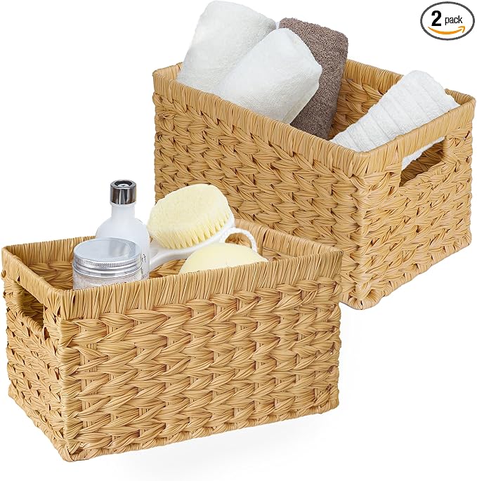 GRANNY SAYS Wicker Storage Baskets, Woven Baskets for Shelves, Waterproof Baskets for Organizing, Wicker Baskets with Handles, 2-Pack by GRANNYSAYS