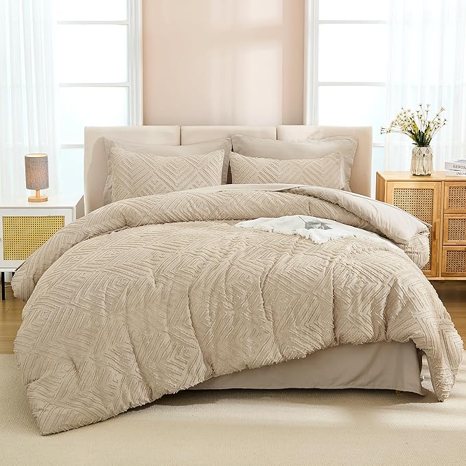 Andency California King Comforter Set Khaki - 7 Pieces Bed in a Bag Cal King Bedding Comforter Sets, Tufted Lightweight Fluffy Bed Set with Comforter, Sheets, Pillowcases & Shams
