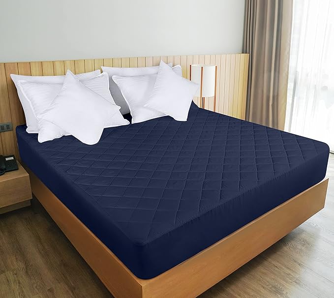 Utopia Bedding Quilted Fitted Mattress Pad, King Size, Elastic Fitted Mattress Topper Protector and Cover with Deep Pocket Stretches up to 16 Inches, Machine Washable (Navy)