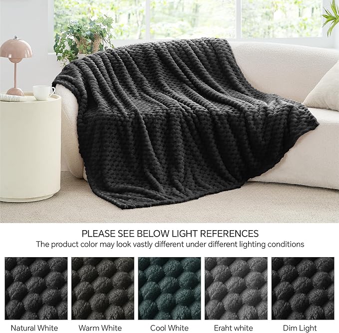 BEDELITE Fleece Blanket, Large Queen Size for Bed, 3D Jacquard Decorative Black Fuzzy Blanket, Soft and Cozy Warm Plush Fluffy Throw All Seasons Suitable, 90x90Inches