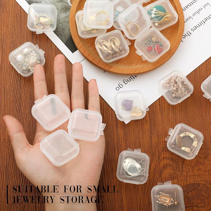 Chunful 100 Pack Mini Clear Plastic Jewelry Box Earring Organizers Small Storage Containers with Hinged Lid for Earrings Pearl Bracelets and Small Accessories - Image 3