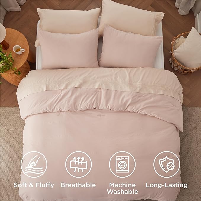 Bedsure California King Comforter Set, Light Pink Soft Prewashed Bedding for All Seasons, 3 Pieces GentleSoft™ Bed Set, 1 Lightweight Comforter (104"x96") and 2 Pillowcases (20"x36")